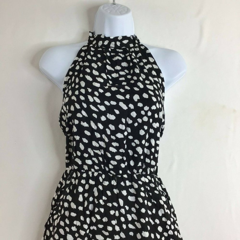 Supreme Fashion Women's Black White Halter Neck Bohemian A Line Mini Dress Sz S